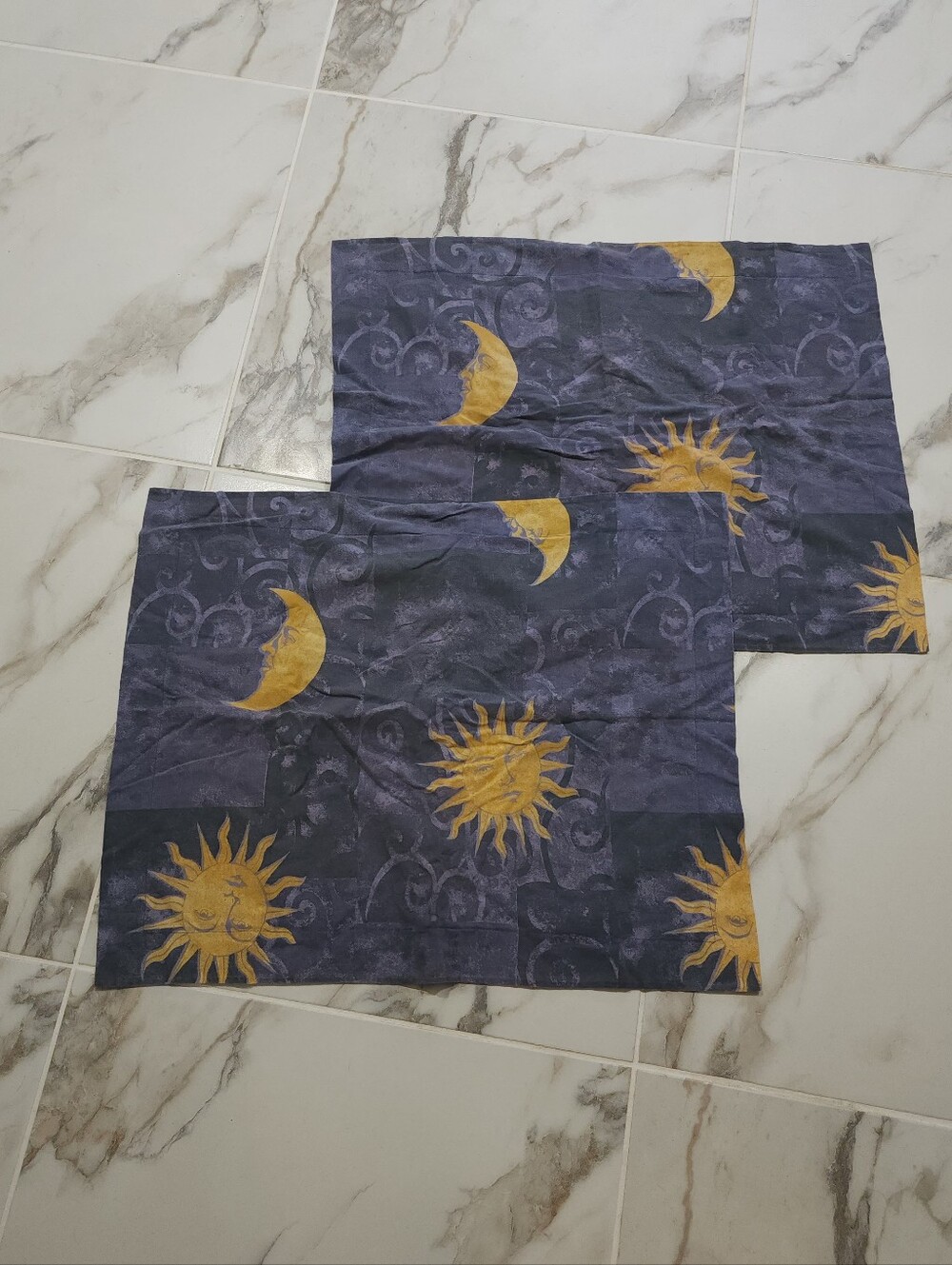 90s Celestial Moon & Sun Decorative Pillow Sham Set - Navy and Gold